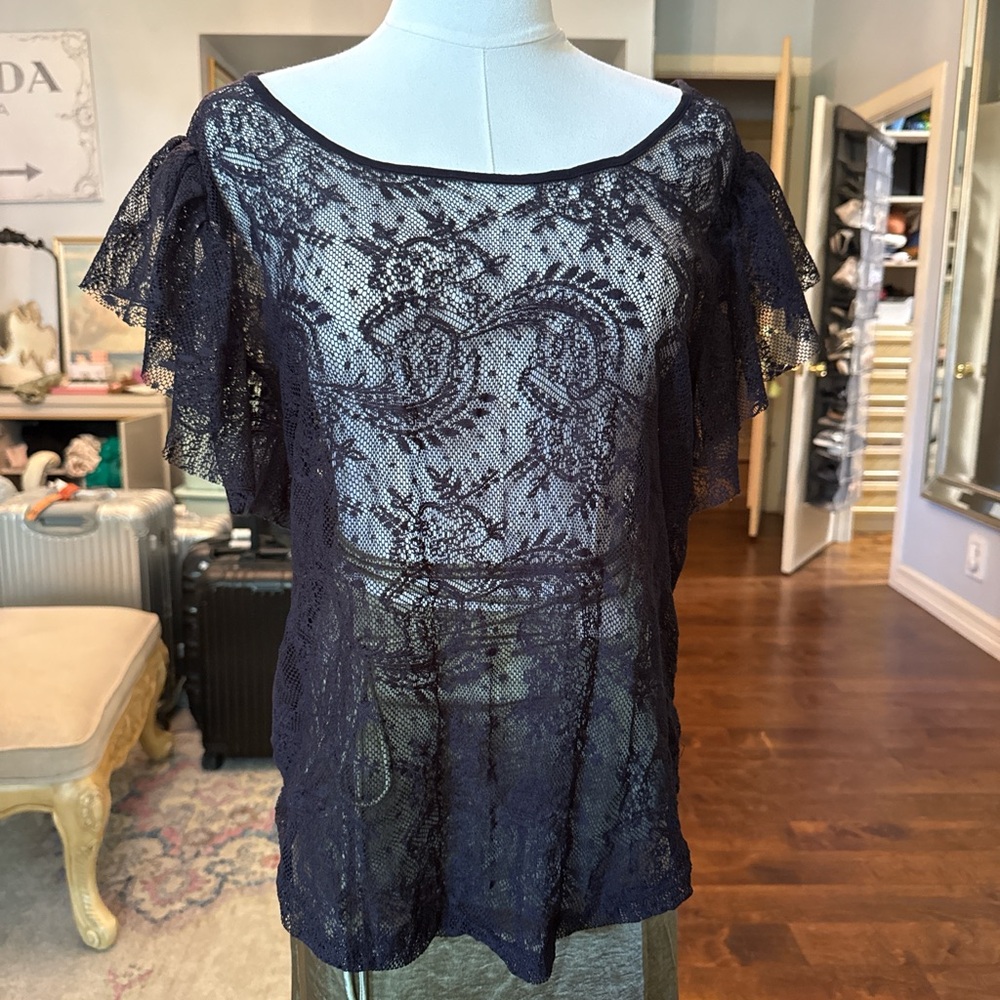 Zara Black Lace Flutter Sleeve Blouse